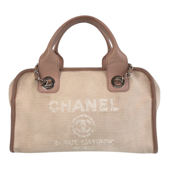 CHANEL Shoulder Bag Canvas, Leather Pink SilverMetal Shoulder Bag handbag Deauville COCO Mark Women Used Authentic
