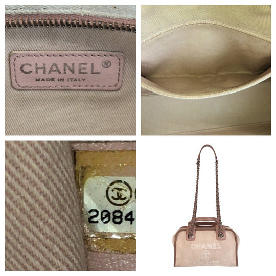 CHANEL Shoulder Bag Canvas, Leather Pink SilverMetal Shoulder Bag handbag Deauville COCO Mark Women Used Authentic
