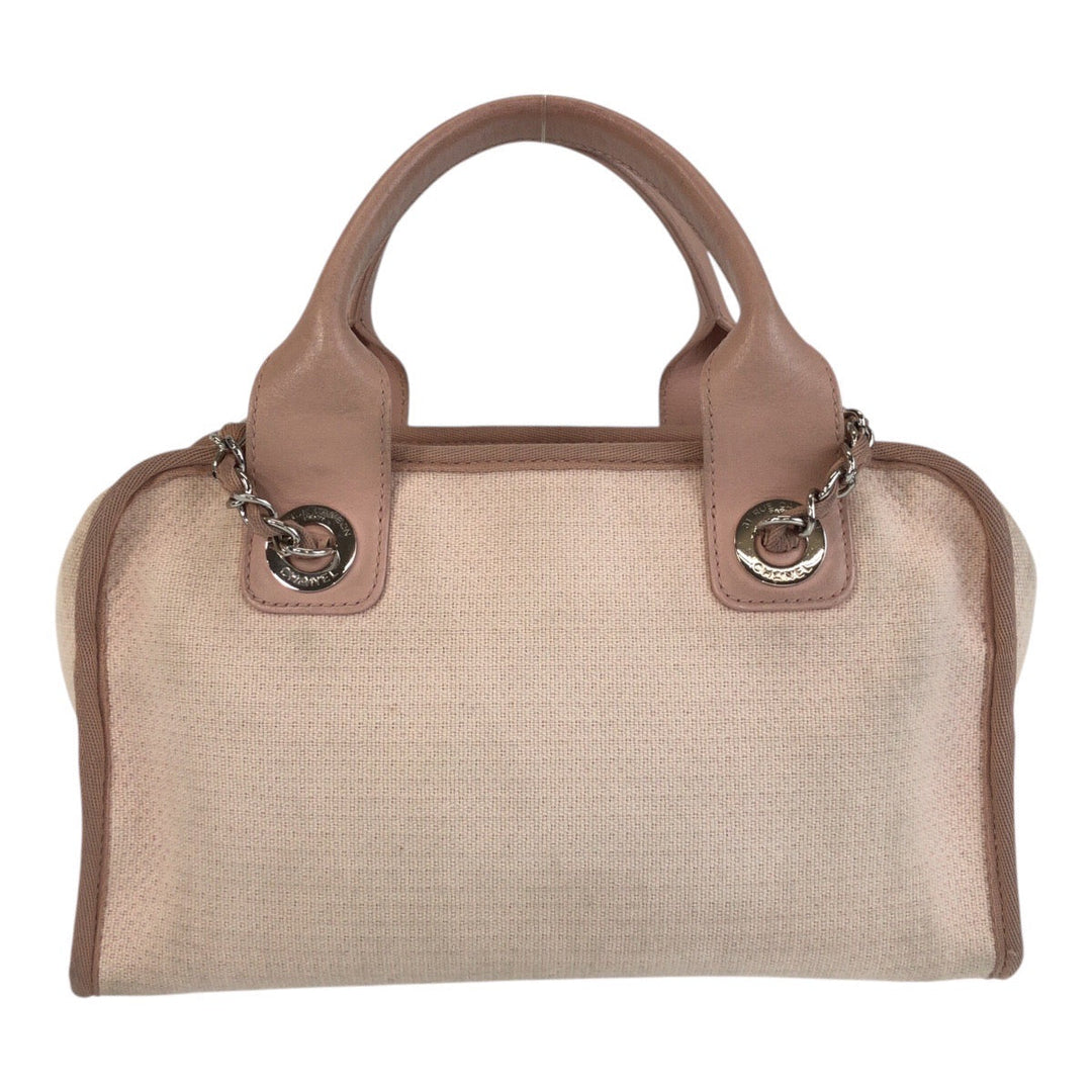 CHANEL Shoulder Bag Canvas, Leather Pink SilverMetal Shoulder Bag handbag Deauville COCO Mark Women Used Authentic