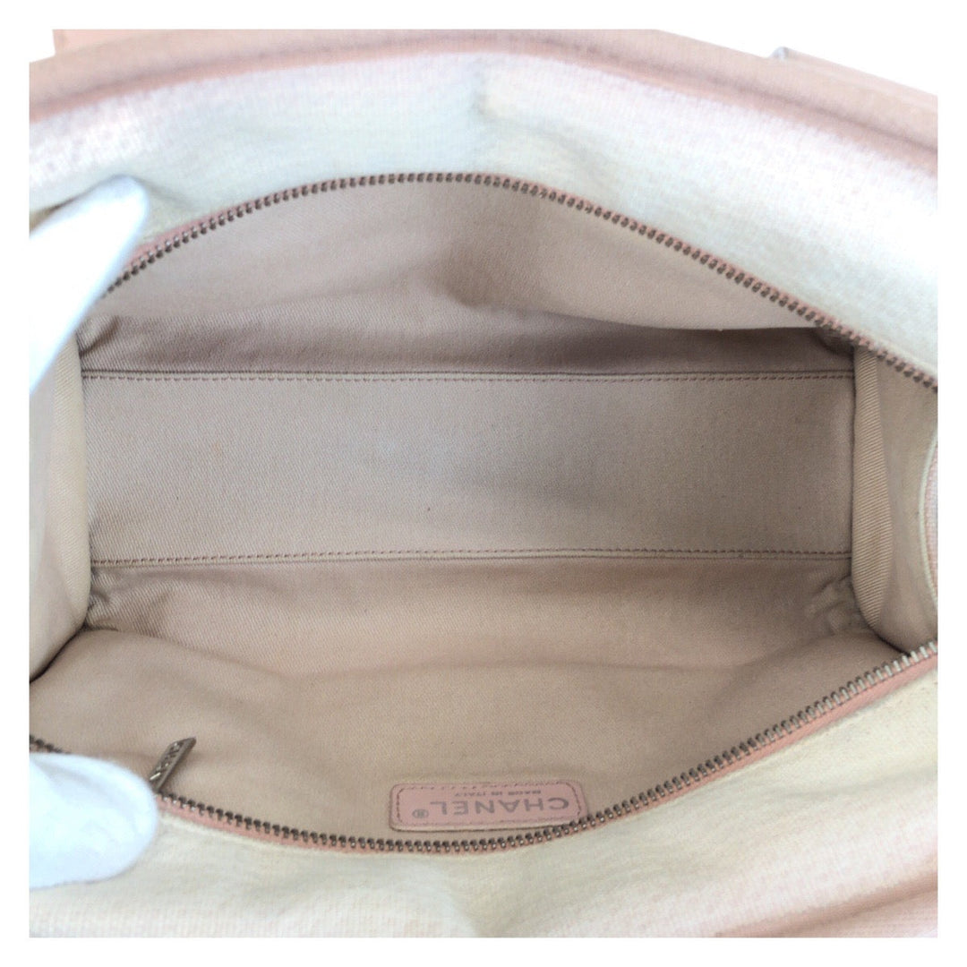CHANEL Shoulder Bag Canvas, Leather Pink SilverMetal Shoulder Bag handbag Deauville COCO Mark Women Used Authentic