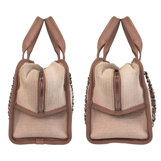 CHANEL Shoulder Bag Canvas, Leather Pink SilverMetal Shoulder Bag handbag Deauville COCO Mark Women Used Authentic