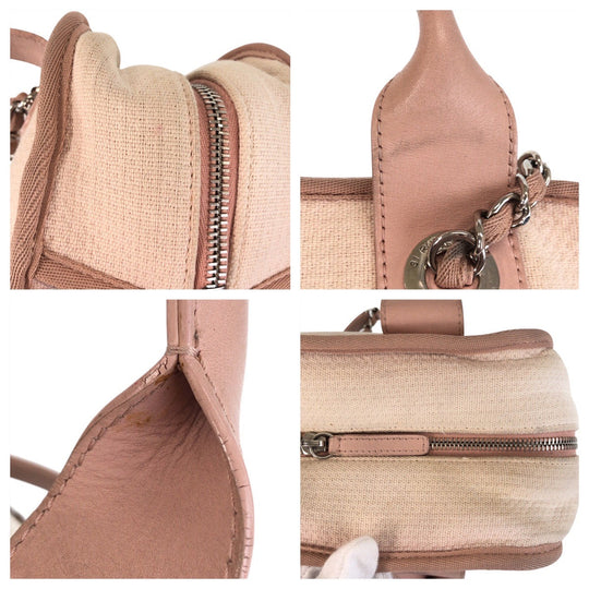 CHANEL Shoulder Bag Canvas, Leather Pink SilverMetal Shoulder Bag handbag Deauville COCO Mark Women Used Authentic