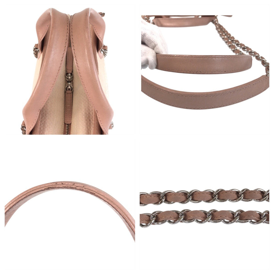 CHANEL Shoulder Bag Canvas, Leather Pink SilverMetal Shoulder Bag handbag Deauville COCO Mark Women Used Authentic