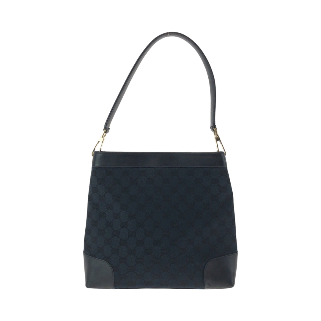 GUCCI Shoulder Bag 001 4231 GG canvas Black Silver Metal Shoulder Bag handbag Women Used Authentic