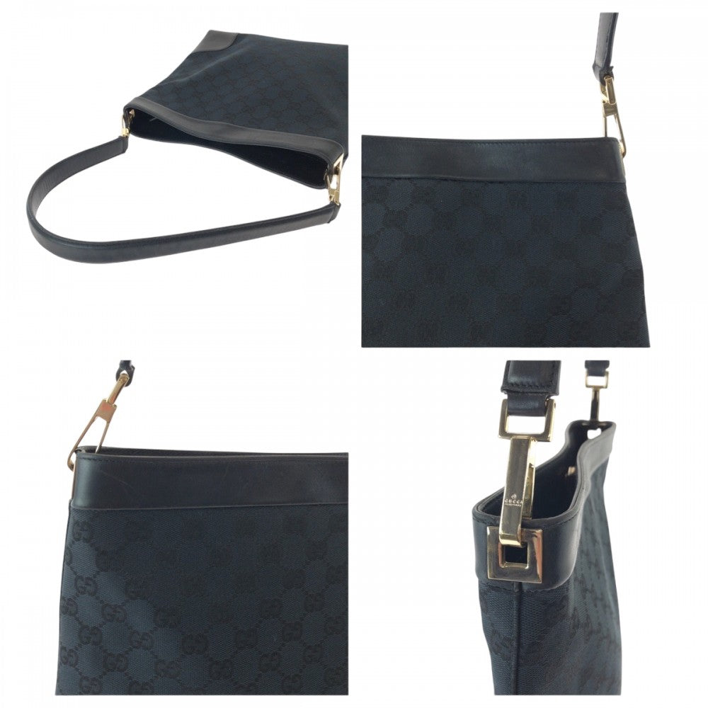 GUCCI Shoulder Bag 001 4231 GG canvas Black Silver Metal Shoulder Bag handbag Women Used Authentic