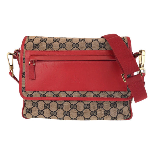 GUCCI Shoulder Bag 001 0375 GG canvas, leather Red Beige Gold Metal Shoulder Bag Messenger bag Women Used Authentic