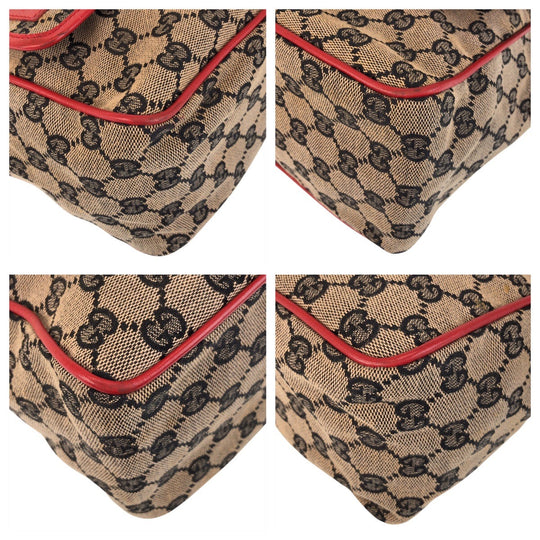 GUCCI Shoulder Bag 001 0375 GG canvas, leather Red Beige Gold Metal Shoulder Bag Messenger bag Women Used Authentic
