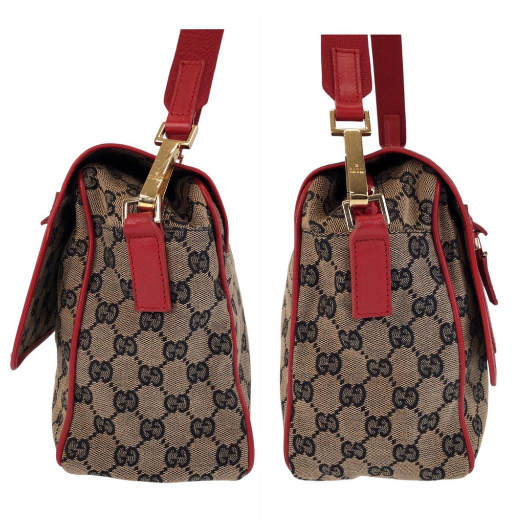 GUCCI Shoulder Bag 001 0375 GG canvas, leather Red Beige Gold Metal Shoulder Bag Messenger bag Women Used Authentic