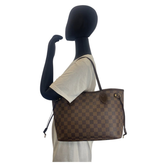 LOUIS VUITTON Tote Bag N51109 PVC, Leather Brown Gold Metal Tote Bag Shoulder Bag Damier Never full PM Women Used Authentic