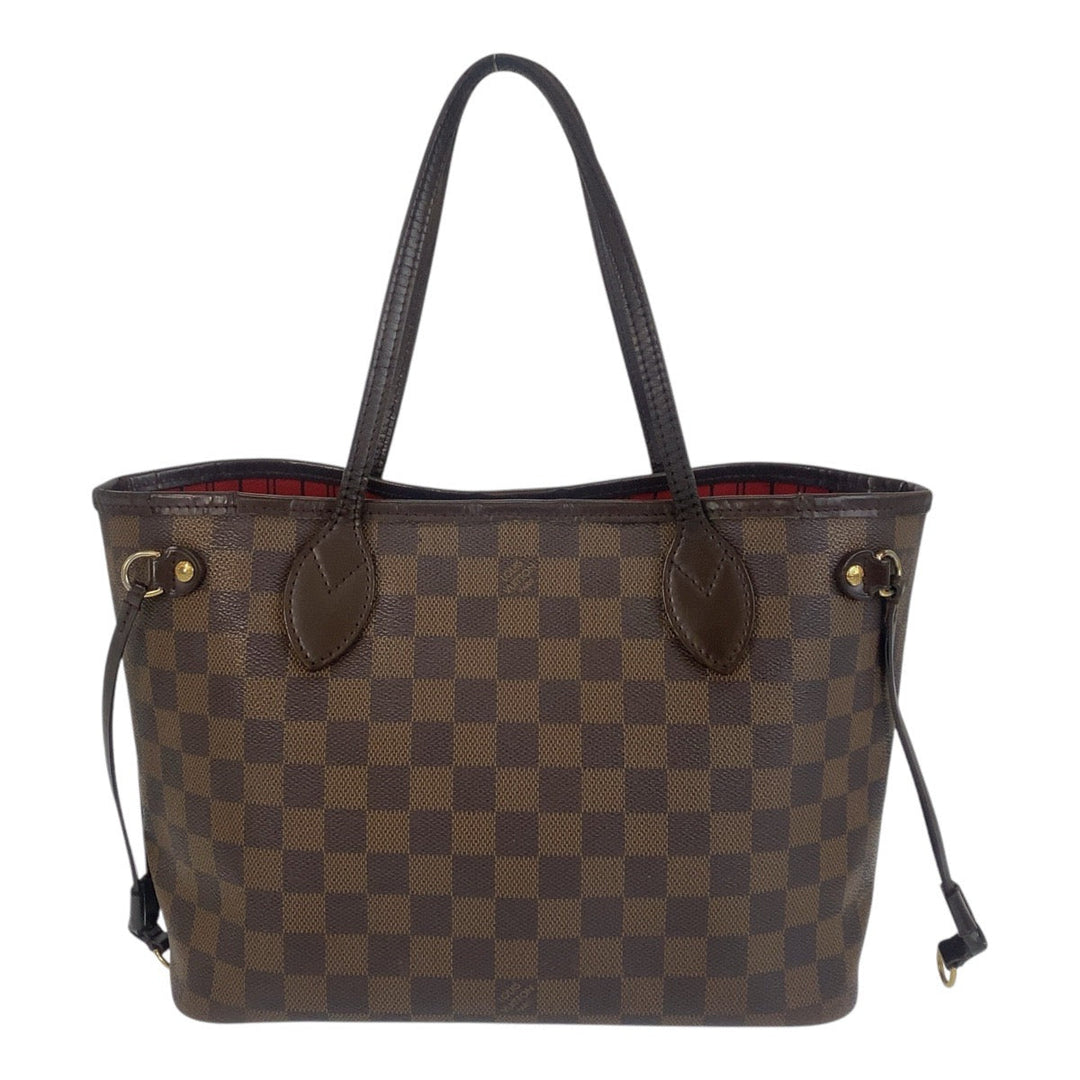 LOUIS VUITTON Tote Bag N51109 PVC, Leather Brown Gold Metal Tote Bag Shoulder Bag Damier Never full PM Women Used Authentic