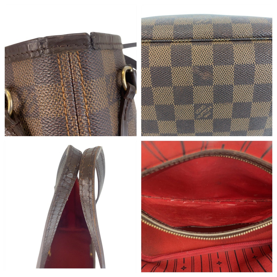 LOUIS VUITTON Tote Bag N51109 PVC, Leather Brown Gold Metal Tote Bag Shoulder Bag Damier Never full PM Women Used Authentic