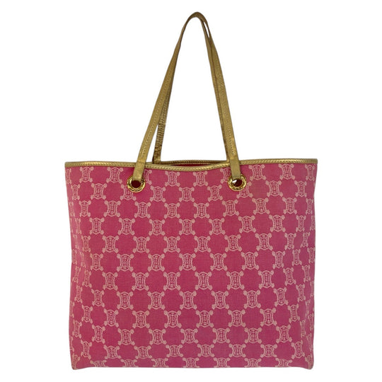 CELINE Tote Bag Canvas, Leather Pink Gold Metal Tote Bag Shoulder Bag Macadam Women Used Authentic