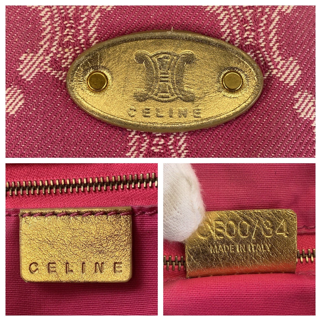 CELINE Tote Bag Canvas, Leather Pink Gold Metal Tote Bag Shoulder Bag Macadam Women Used Authentic