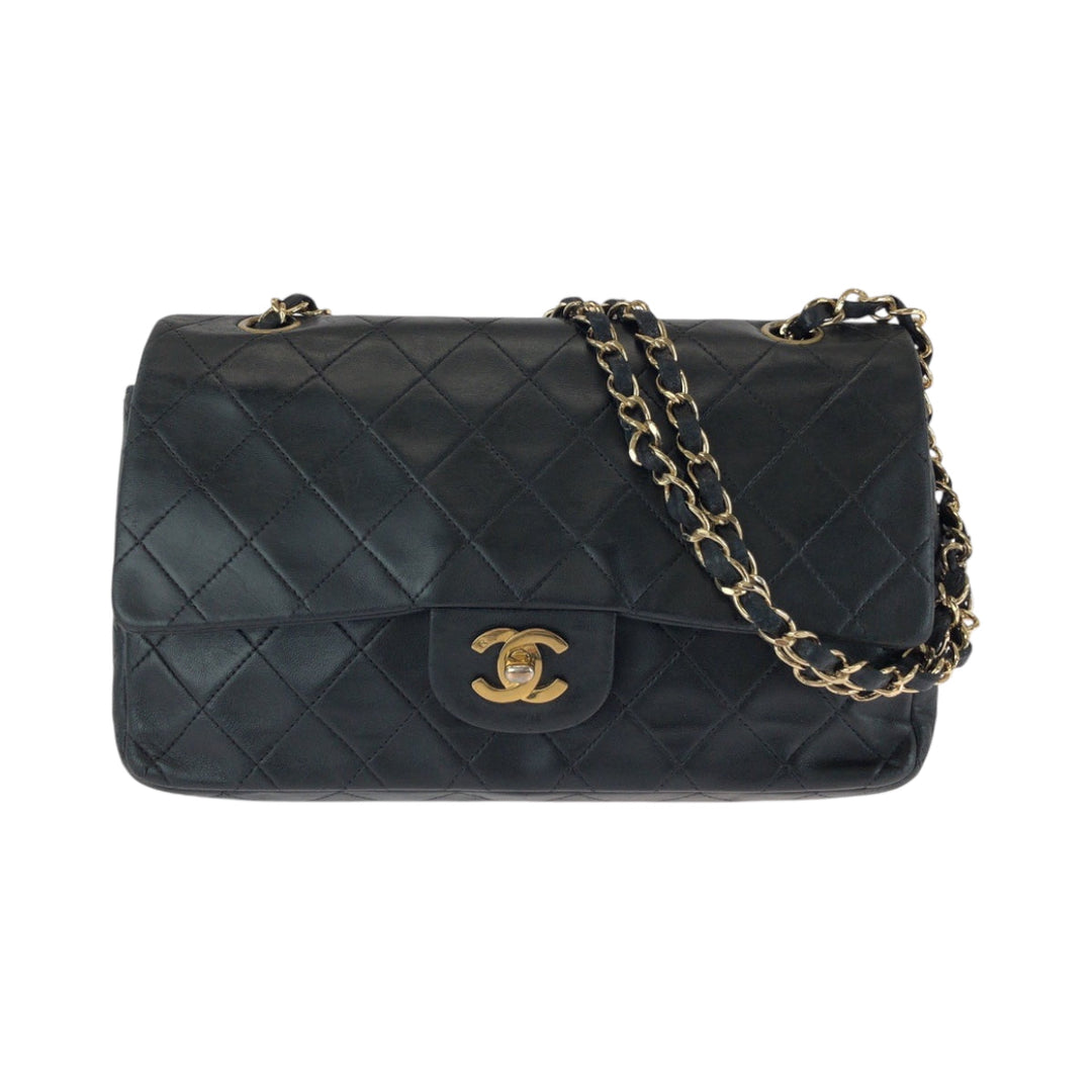 CHANEL Shoulder Bag lambskin Black GoldMetal ChainShoulder Bag Mattasse double flap COCO Mark Turnlock Women Used Authentic