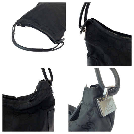 GUCCI Shoulder Bag 001 3770 Nylon Black SilverMetal One Shoulder Bag Women Used Authentic