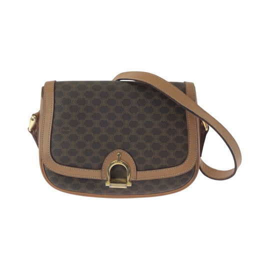 CELINE Shoulder Bag PVC Brown Gold Metal Shoulder Bag pochette Macadam Women Used Authentic