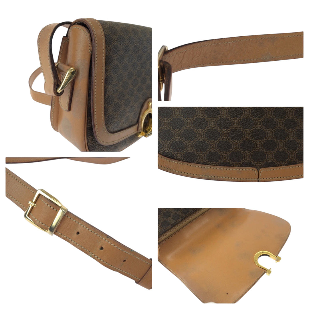 CELINE Shoulder Bag PVC Brown Gold Metal Shoulder Bag pochette Macadam Women Used Authentic