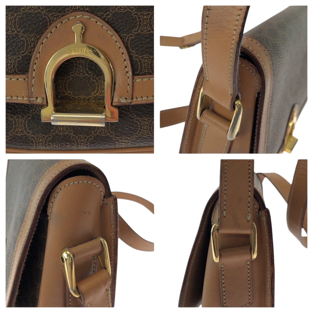 CELINE Shoulder Bag PVC Brown Gold Metal Shoulder Bag pochette Macadam Women Used Authentic