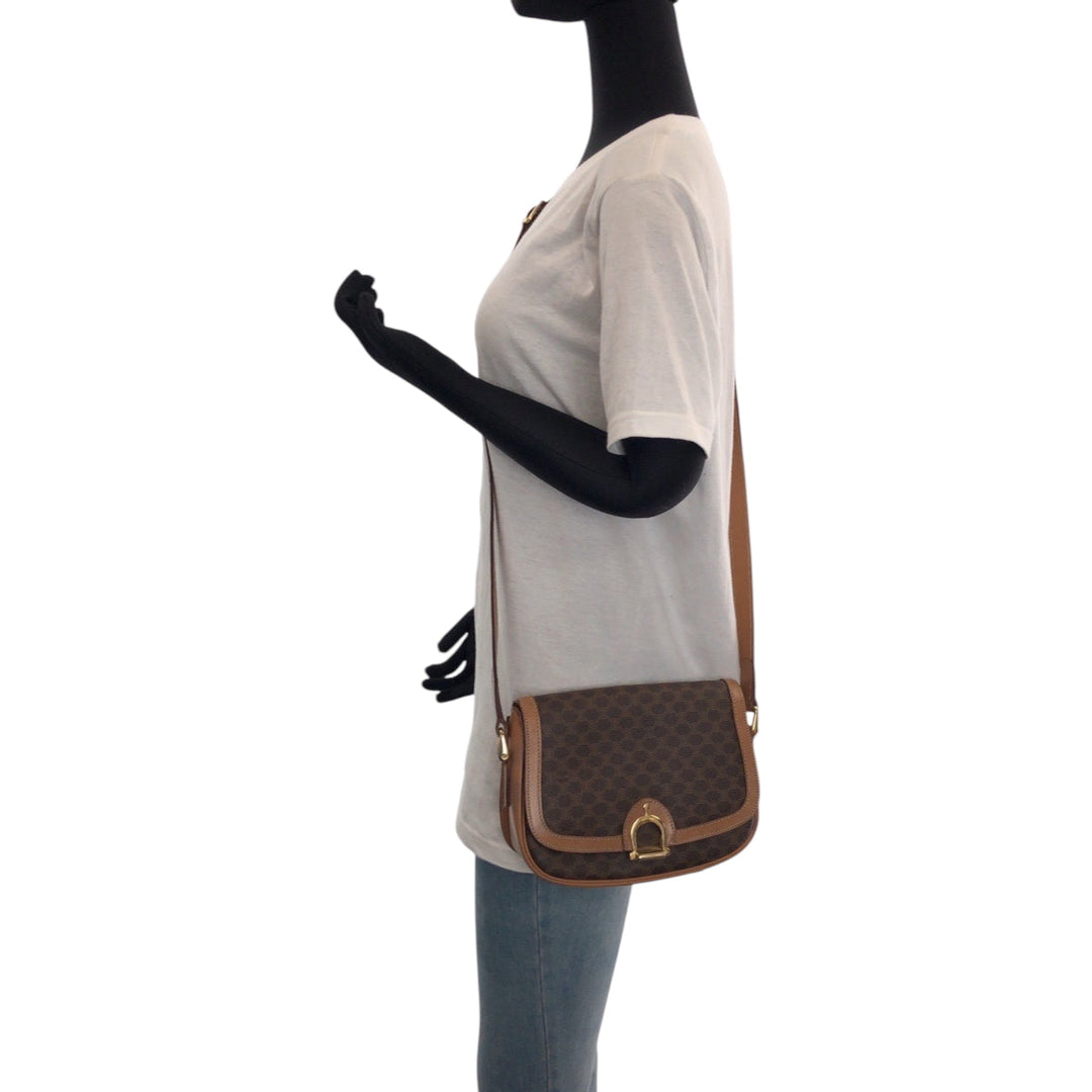 CELINE Shoulder Bag PVC Brown Gold Metal Shoulder Bag pochette Macadam Women Used Authentic