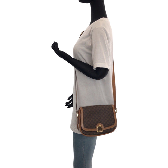 CELINE Shoulder Bag PVC Brown Gold Metal Shoulder Bag pochette Macadam Women Used Authentic