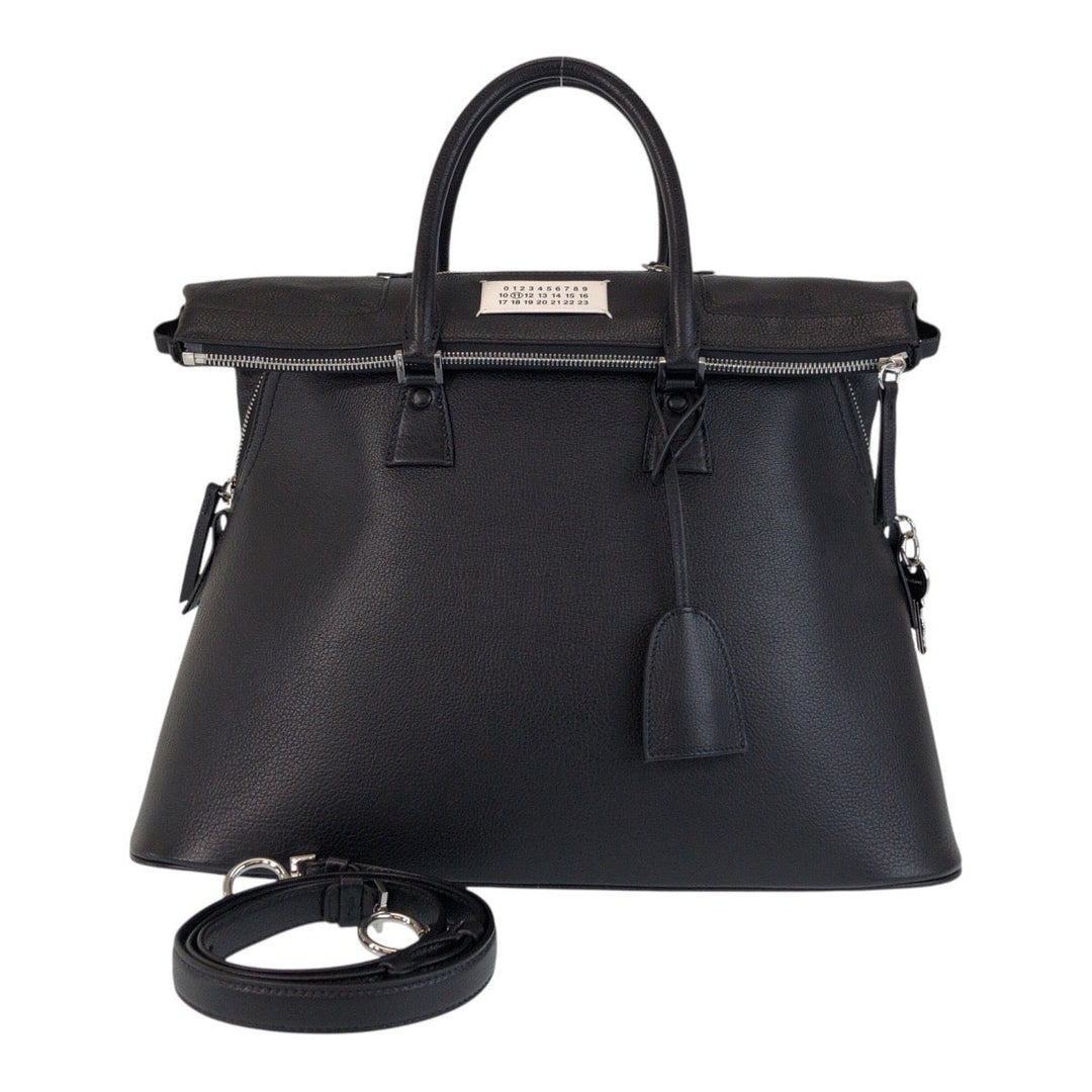 Maison Margiela Handbag leather BlackSilverMetal Handbag Shoulder Bag 2way 5AC mens Used Authentic