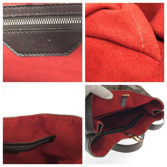 LOUIS VUITTON Tote Bag N51204 PVC Brown Gold Metal Tote Bag Shoulder Bag Damier Ebene HamsteadMM Women Used Authentic