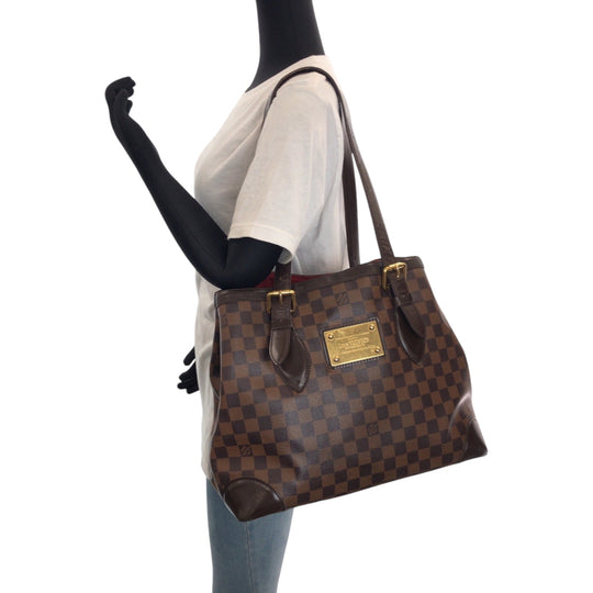 LOUIS VUITTON Tote Bag N51204 PVC Brown Gold Metal Tote Bag Shoulder Bag Damier Ebene HamsteadMM Women Used Authentic