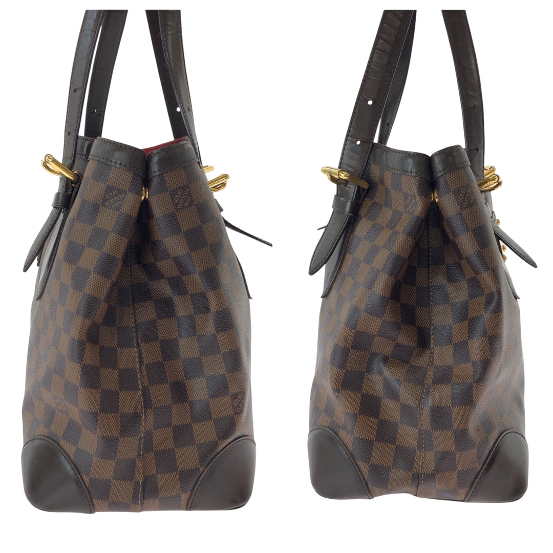 LOUIS VUITTON Tote Bag N51204 PVC Brown Gold Metal Tote Bag Shoulder Bag Damier Ebene HamsteadMM Women Used Authentic