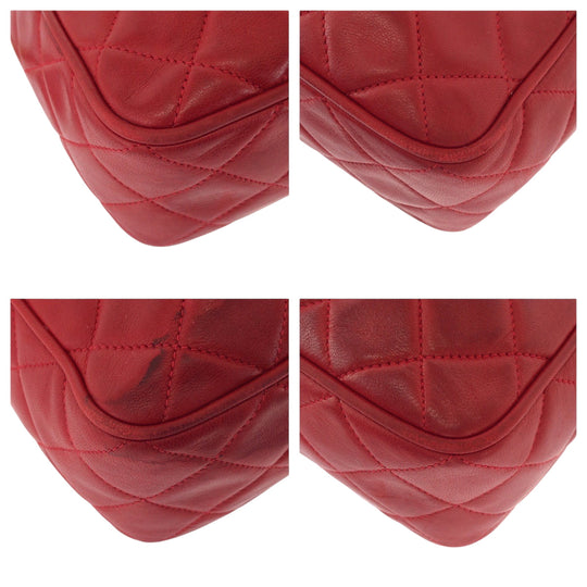 CHANEL Shoulder Bag lambskin Red Shoulder Bag pochette Matrasse COCO Mark Tassel Fringe Women Used Authentic