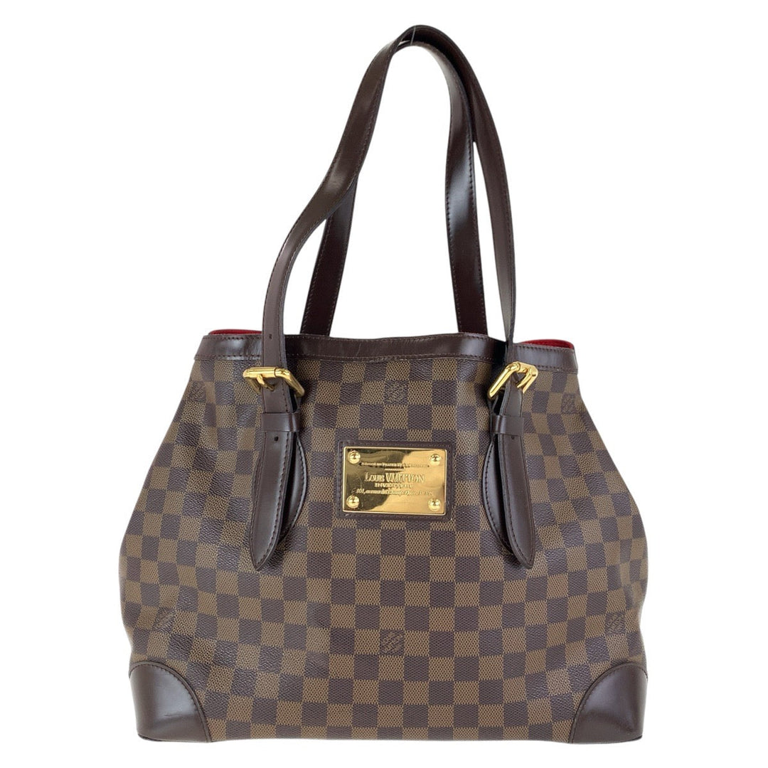 LOUIS VUITTON Tote Bag N51204 PVC, Leather Brown Gold Metal Tote Bag Shoulder Bag Damier Hamstead MM Women Used Authentic