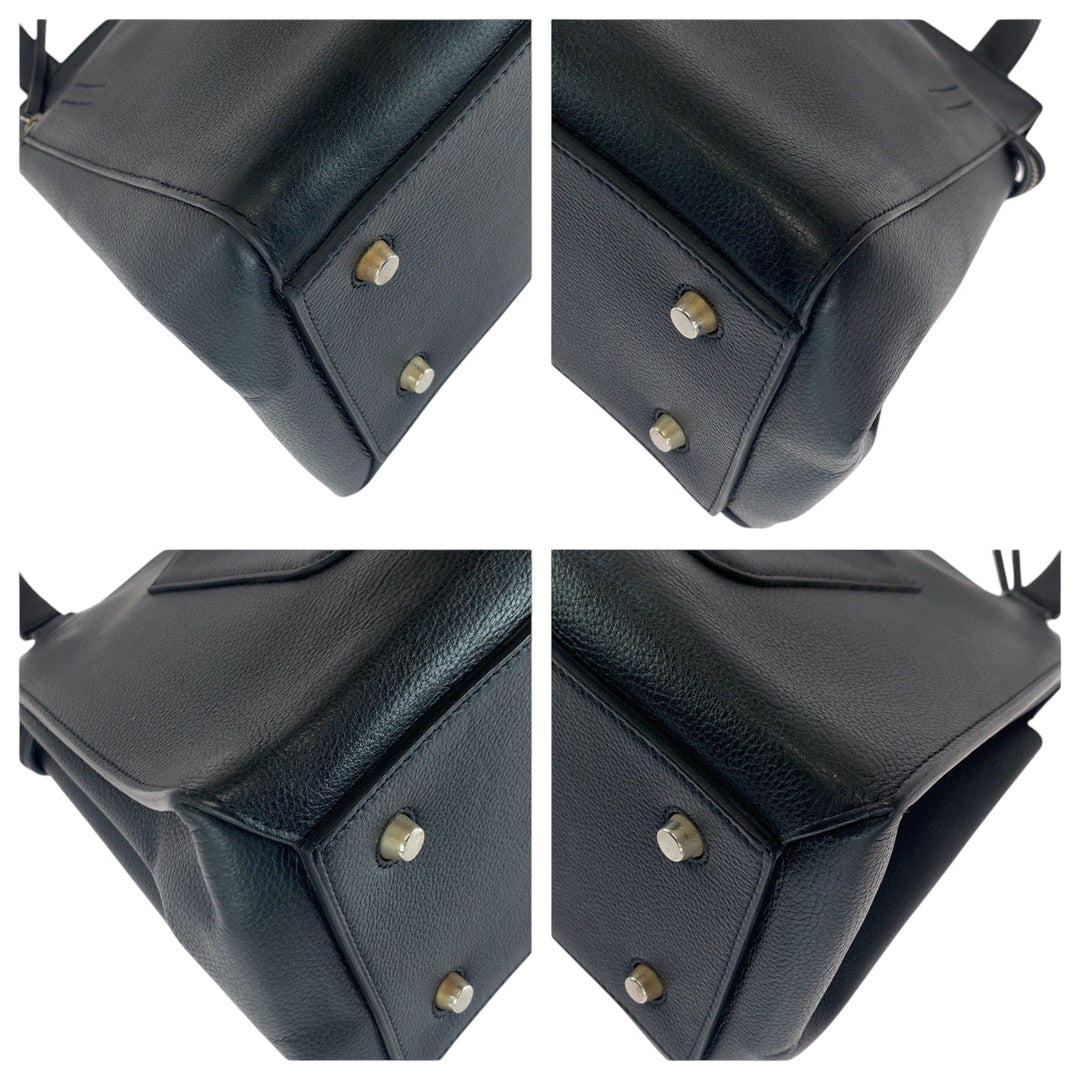 CELINE Tote Bag leather Black Gold Metal Tote Bag handbag Edge Women Used Authentic