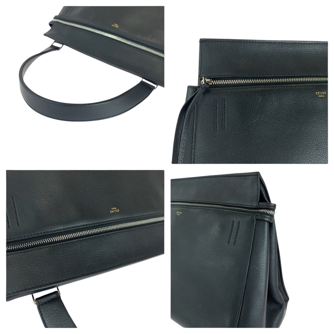 CELINE Tote Bag leather Black Gold Metal Tote Bag handbag Edge Women Used Authentic