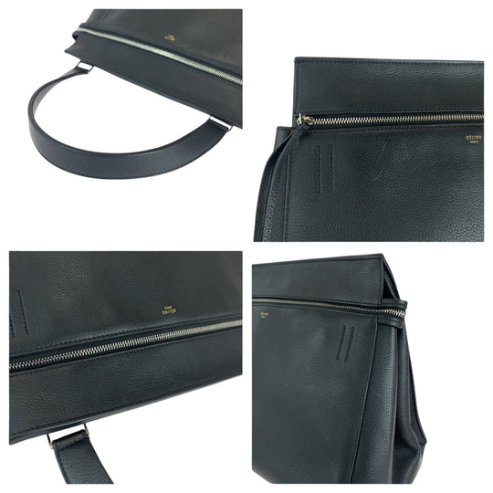 CELINE Tote Bag leather Black Gold Metal Tote Bag handbag Edge Women Used Authentic
