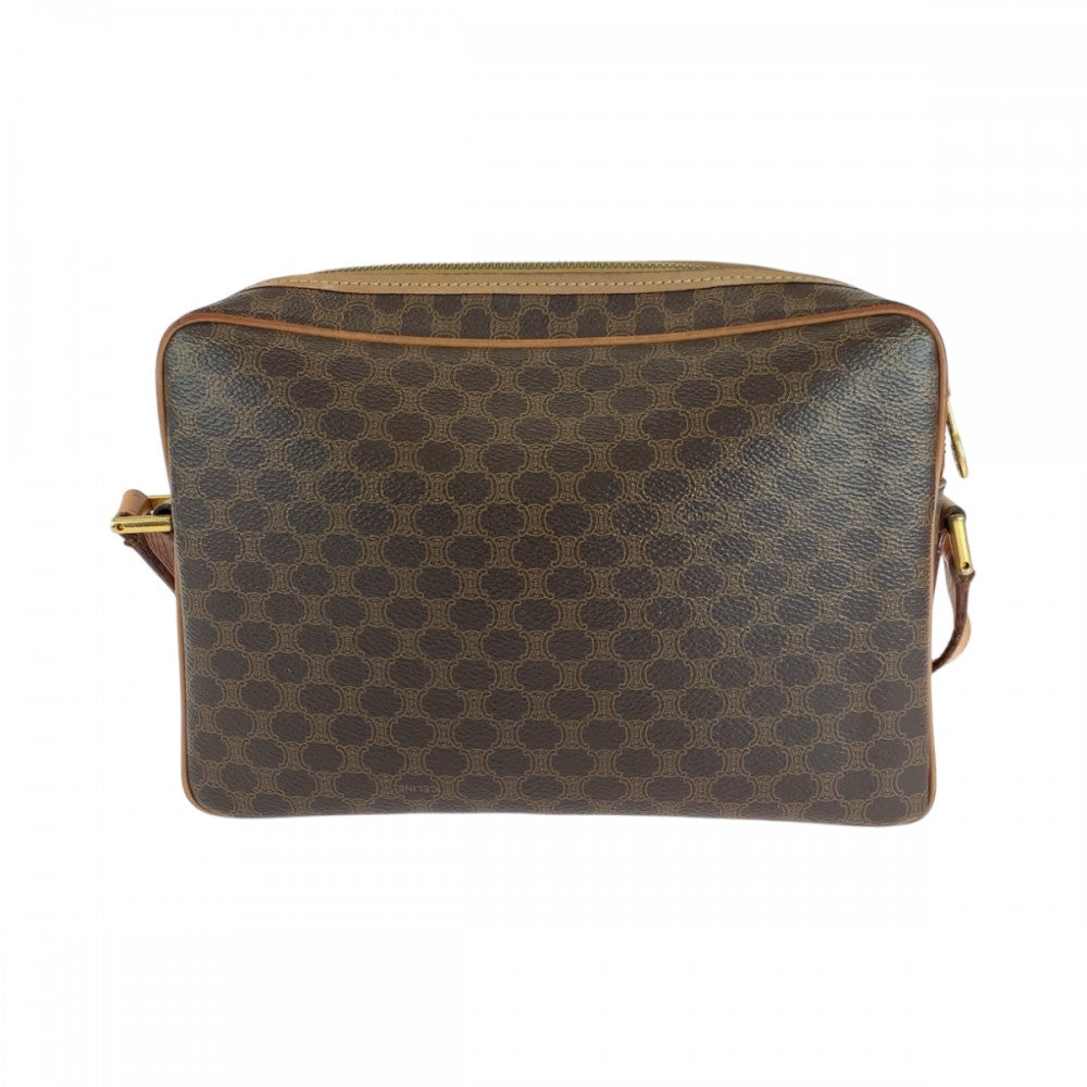 CELINE Shoulder Bag PVC Brown Gold Metal Shoulder Bag pochette Macadam Pattern Women Used Authentic