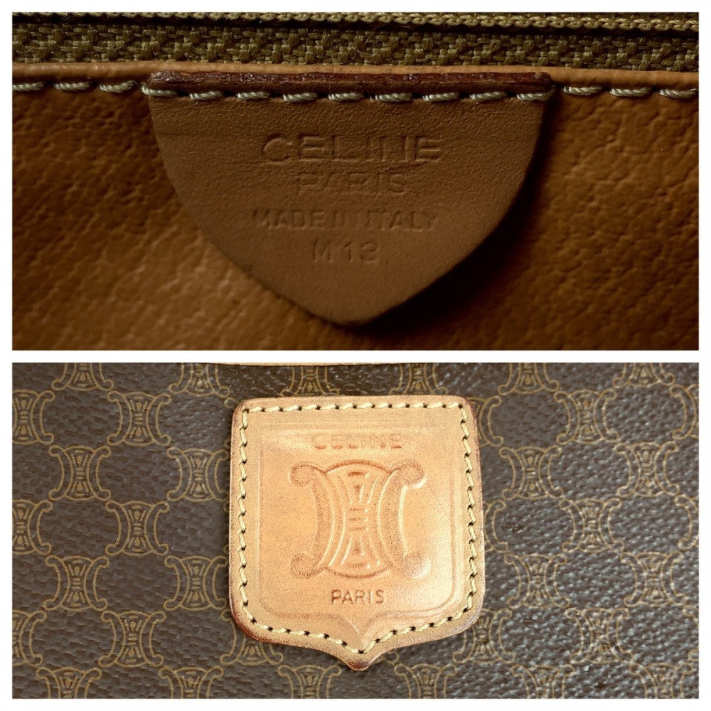 CELINE Shoulder Bag PVC Brown Gold Metal Shoulder Bag pochette Macadam Pattern Women Used Authentic