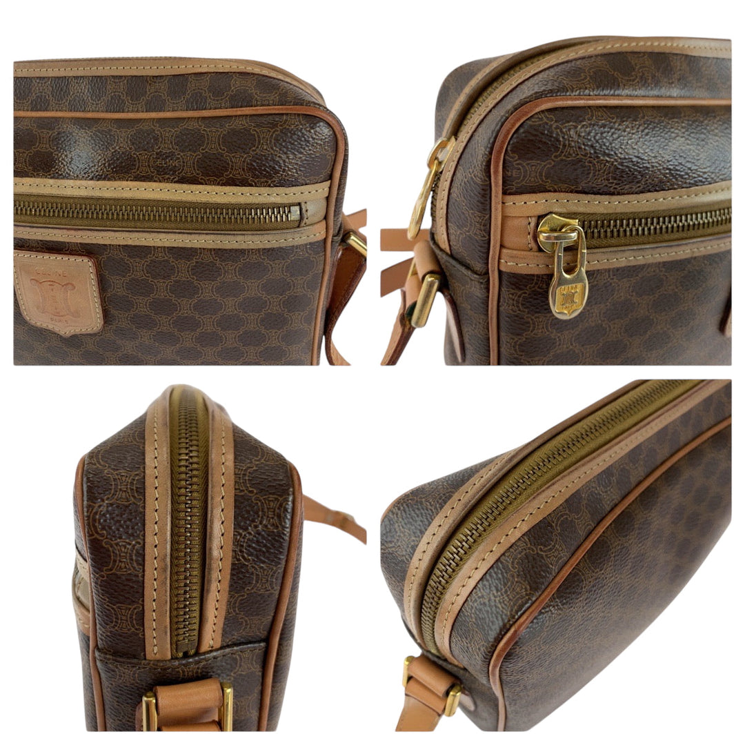 CELINE Shoulder Bag PVC Brown Gold Metal Shoulder Bag pochette Macadam Pattern Women Used Authentic