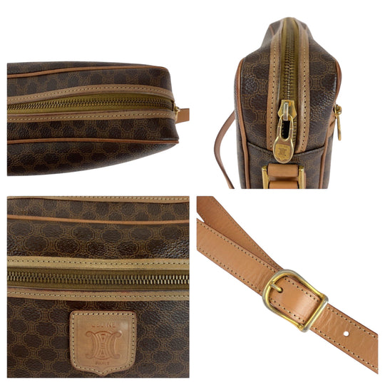 CELINE Shoulder Bag PVC Brown Gold Metal Shoulder Bag pochette Macadam Pattern Women Used Authentic