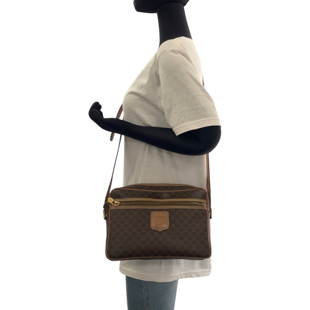 CELINE Shoulder Bag PVC Brown Gold Metal Shoulder Bag pochette Macadam Pattern Women Used Authentic