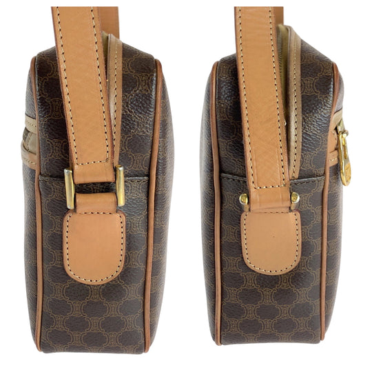 CELINE Shoulder Bag PVC Brown Gold Metal Shoulder Bag pochette Macadam Pattern Women Used Authentic