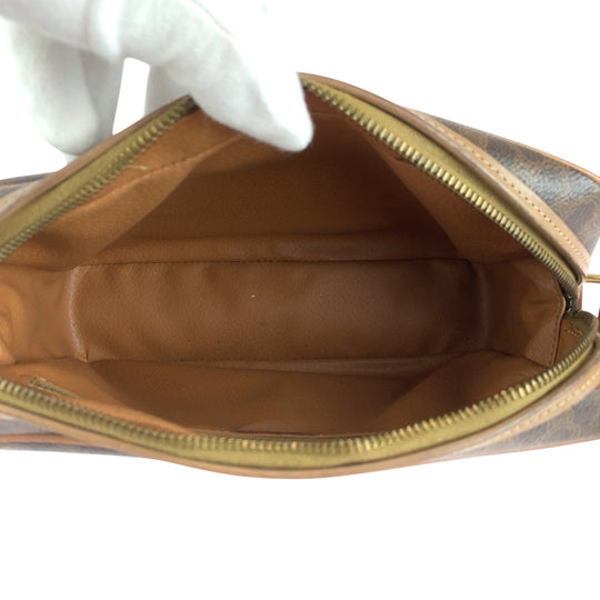CELINE Shoulder Bag PVC Brown Gold Metal Shoulder Bag pochette Macadam Pattern Women Used Authentic
