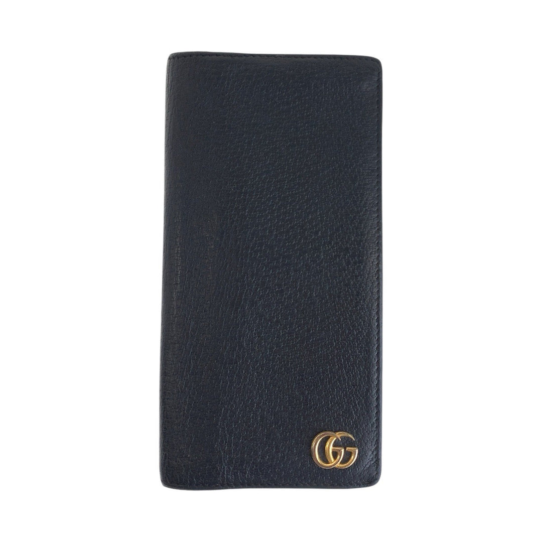 GUCCI Long Wallet Purse 459133 leather Black GoldMetal GG Marmont