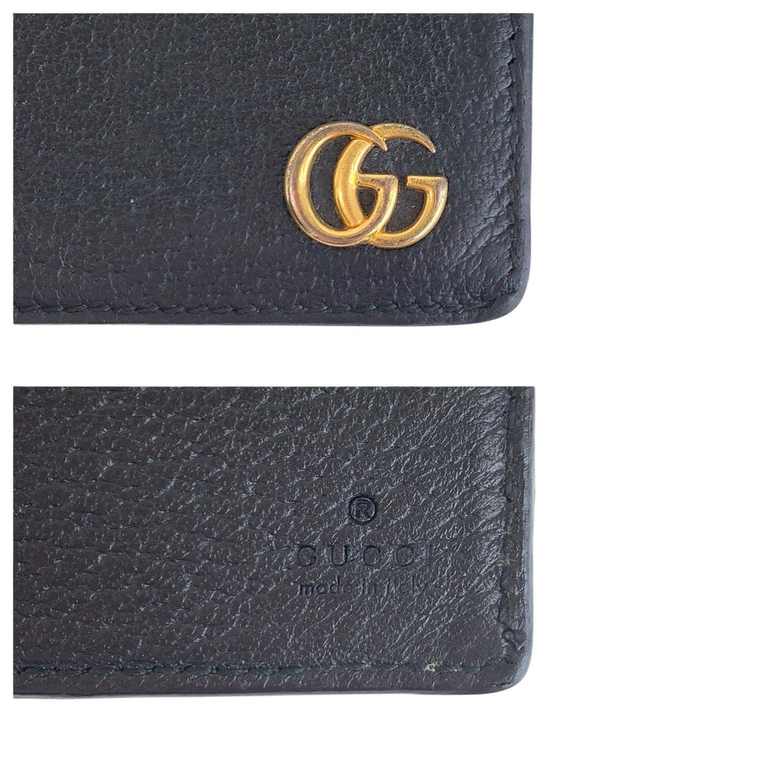 GUCCI Long Wallet Purse 459133 leather Black GoldMetal GG Marmont