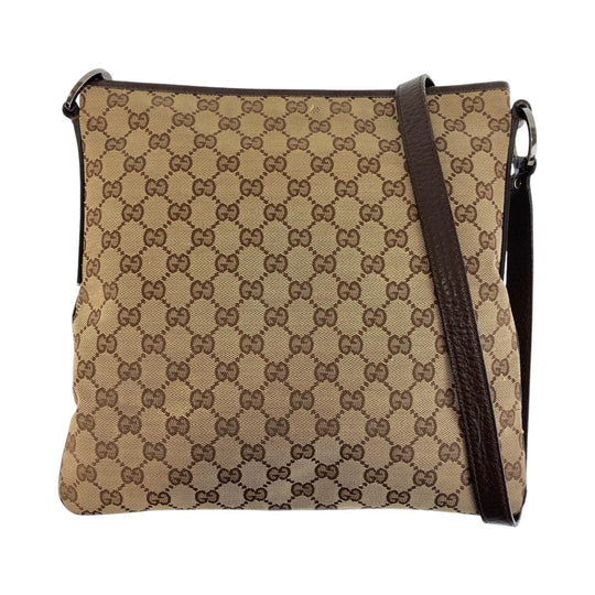 GUCCI Shoulder Bag 113013 GG canvas, leather Beige brown Shoulder Bag Messenger bag Women Used Authentic