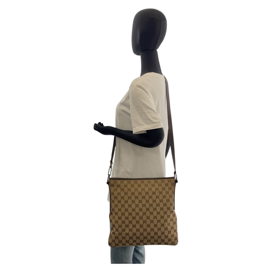 GUCCI Shoulder Bag 113013 GG canvas, leather Beige brown Shoulder Bag Messenger bag Women Used Authentic