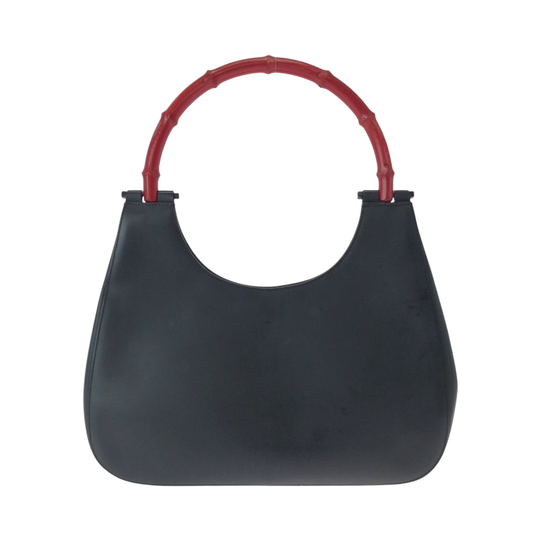 GUCCI Shoulder Bag 001 3739 leather Black black red One Shoulder Bag Bamboo Women Used Authentic