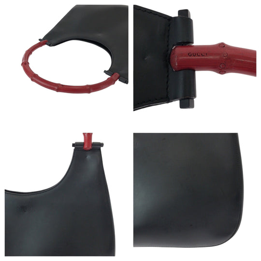 GUCCI Shoulder Bag 001 3739 leather Black black red One Shoulder Bag Bamboo Women Used Authentic