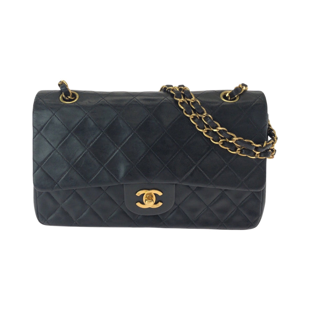 CHANEL Shoulder Bag lambskin Black GoldMetal ChainShoulder Bag Mattasse double flap COCO Mark Turnlock Women Used Authentic