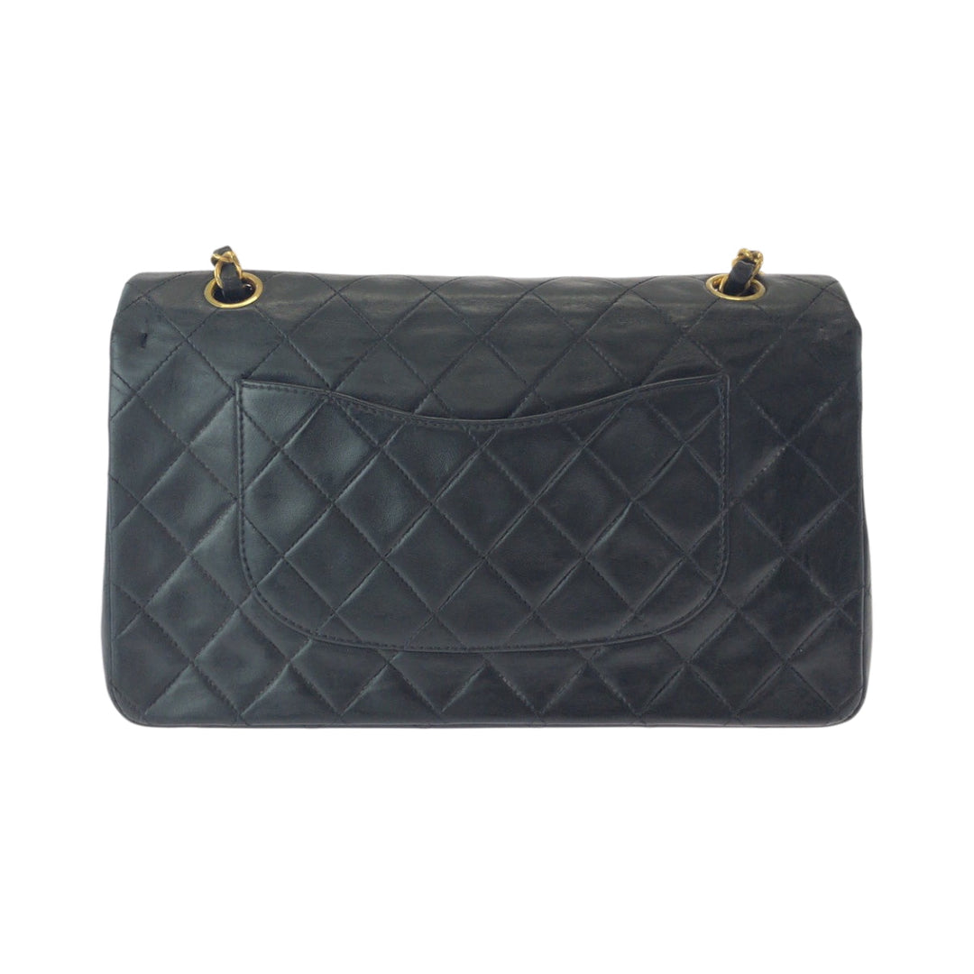 CHANEL Shoulder Bag lambskin Black GoldMetal ChainShoulder Bag Mattasse double flap COCO Mark Turnlock Women Used Authentic