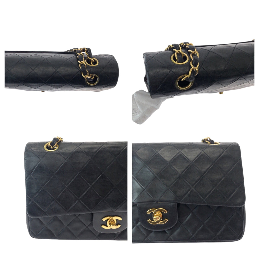 CHANEL Shoulder Bag lambskin Black GoldMetal ChainShoulder Bag Mattasse double flap COCO Mark Turnlock Women Used Authentic
