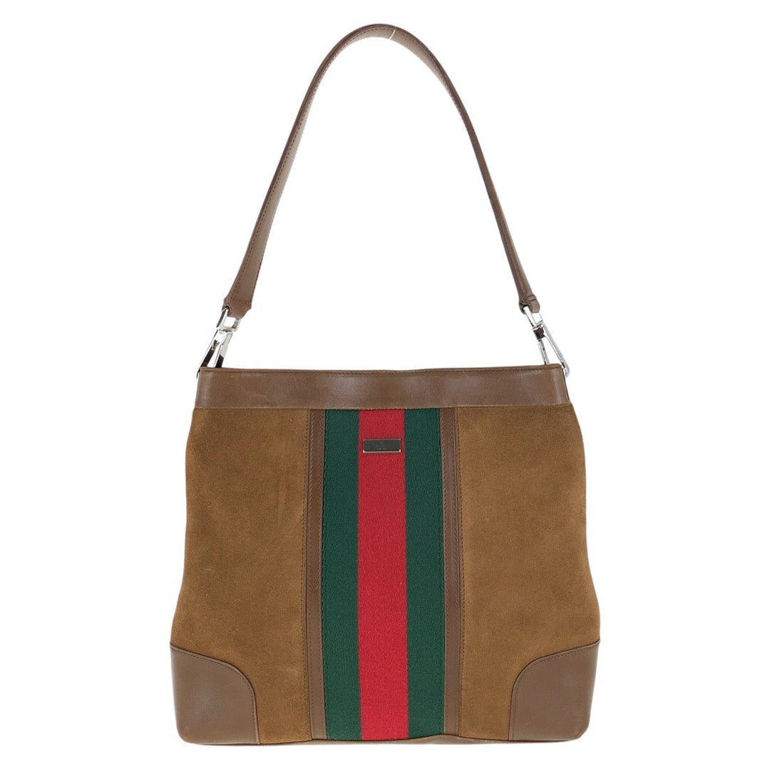 GUCCI Shoulder Bag 33900 Suede, Leather Brown Silver Metal Sherry line Women Used Authentic